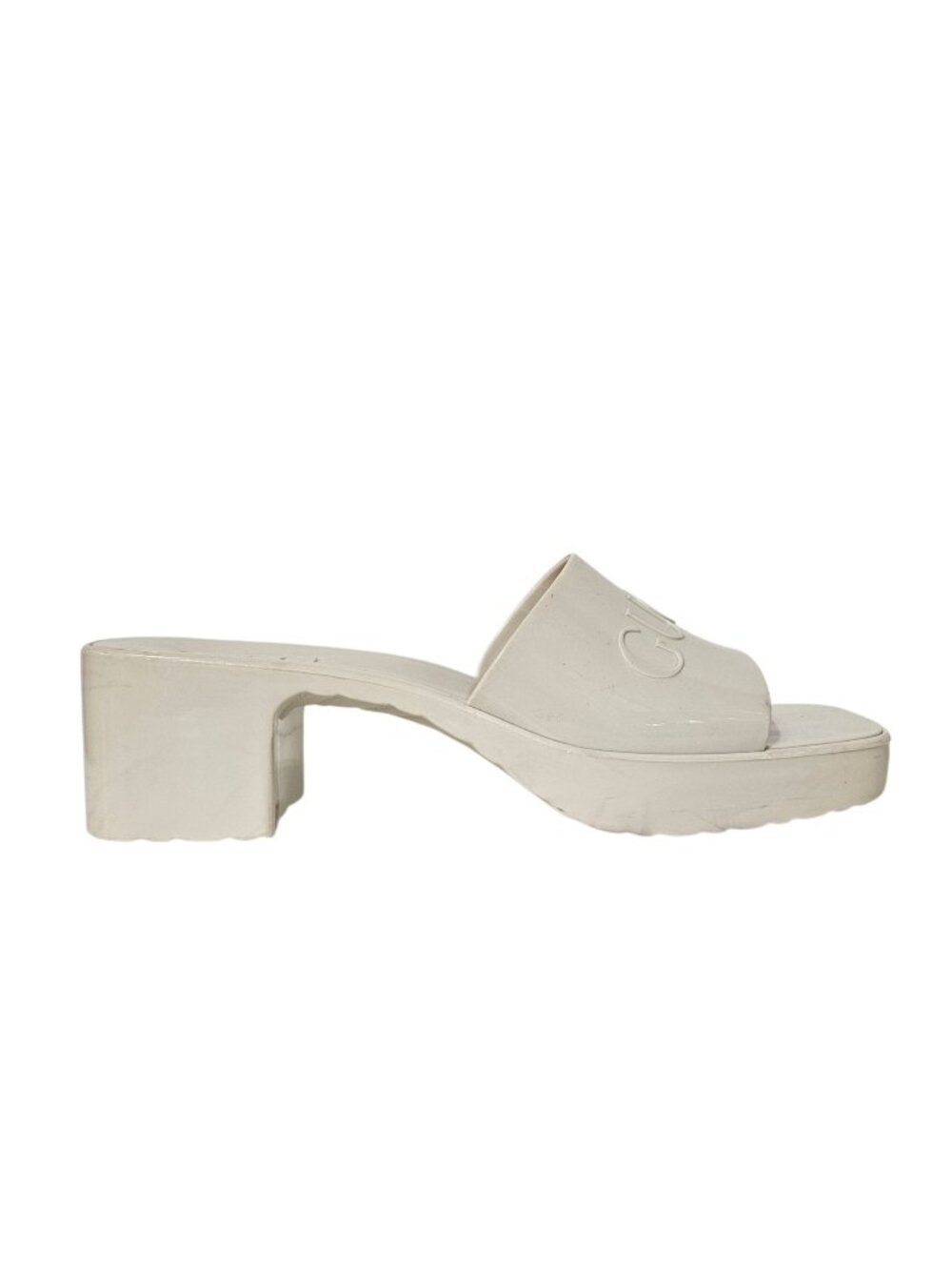 Gucci White Rubber Platform Slide Sandals 38
